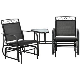 Outdoor Glider Chairs with Coffee Table, Patio 2-Seat Rocking Chair Swing with Breathable Sling for Backyard, Black