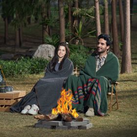 Wool Camping Blanket 64' X 88' Warm For Camping Hiking Travel Texture