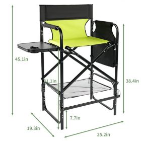 31" Tall Directors Chair with Footrest, 4Portable Bar Height Folding Camping Chair with Built-in Cup Holder, Side Table, Storage Pocket, Neon Green