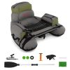 350lbs Inflatable Fishing Float Tube - 2 Air Chambers, Rod Holder+Fish Ruler, Green+Gray