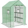 Outsunny 4.6' x 4.7' Portable Greenhouse, Water/UV Resistant Walk-In Small Outdoor Greenhouse with 2 Tier U-Shaped Flower Rack Shelves