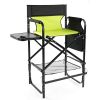 31" Tall Directors Chair with Footrest, 4Portable Bar Height Folding Camping Chair with Built-in Cup Holder, Side Table, Storage Pocket, Neon Green