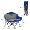 Outsunny Padded Folding Camp Chair for Adults, Double Camping Chairwith Armrests, Cup Holders, Carry Bag for Outdoor, Blue