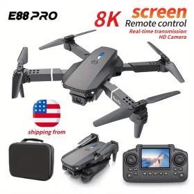 2025 E88 Pro Mini Drone With Screen Control 4K Dual Camera Optical Flow Positioning LED Lighting Remote Control (Option: Black)