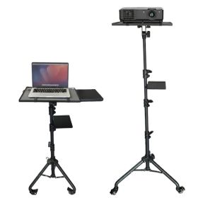 Projector Stand 29.5 to 71 Inch Adjustable Tripod 2 Shelves Portable Laptop Cart w Phone Holder (Color: Black)
